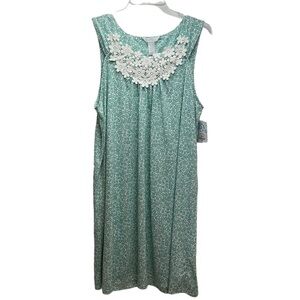 Adonna Fun Ditsy Floral Aqua Sleeveless Nightgown Sleepwear L Embroidered Yoke
